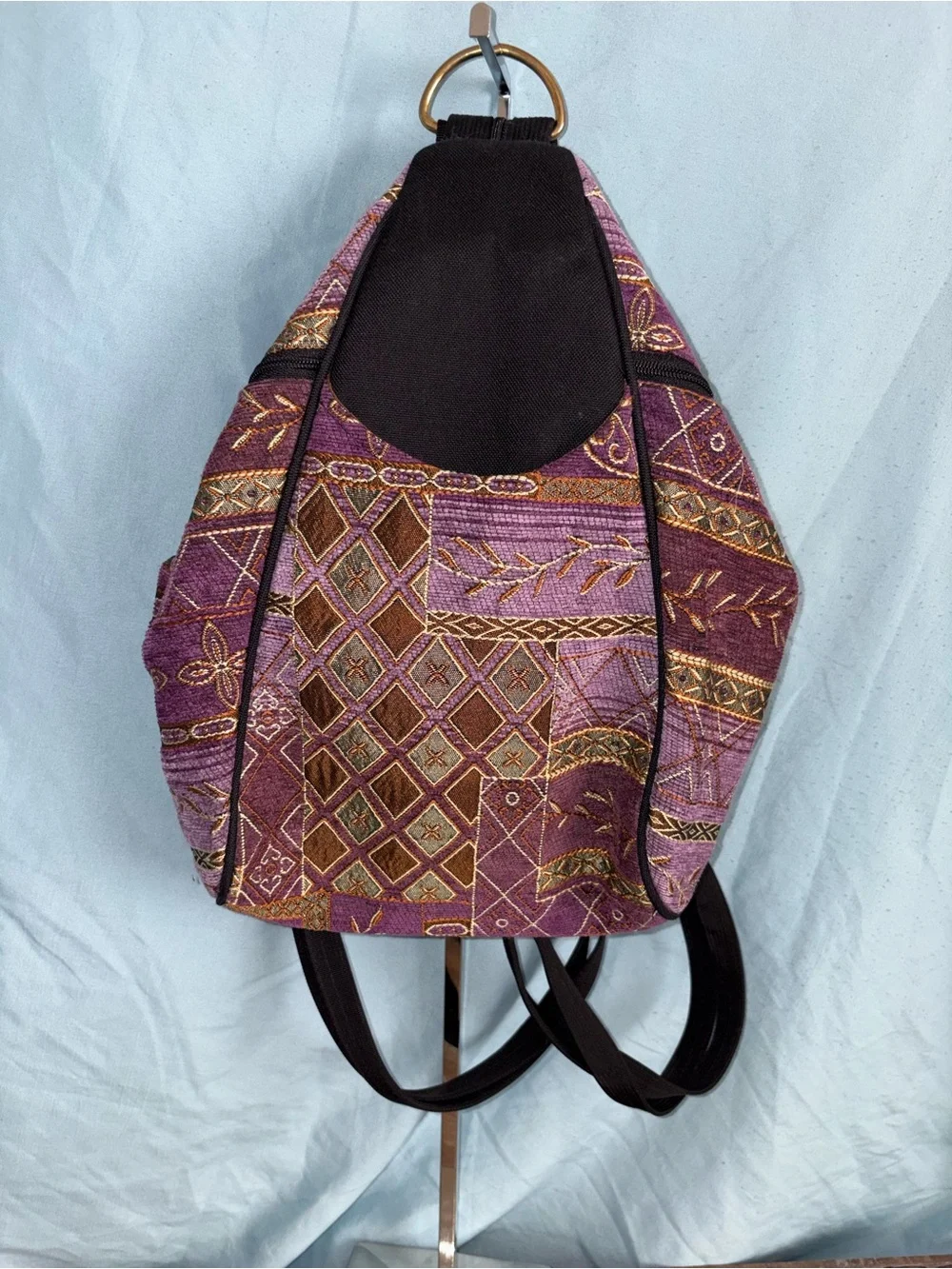 Danny K. Purple Patterned Woven Sling Backpack - Unbranded